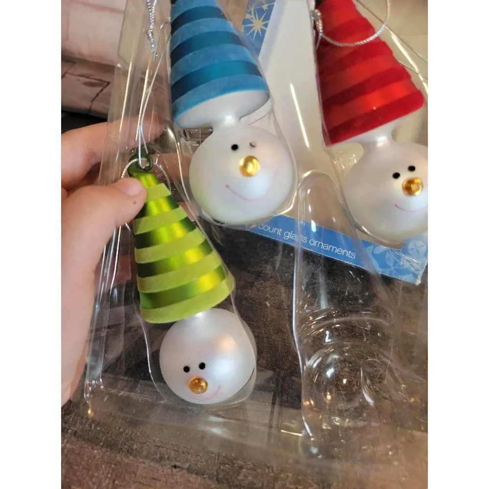 Target 2006 snowman face blown glass ornament Xmas Decor set